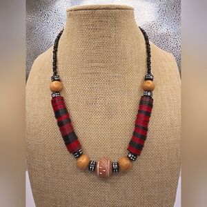 African Vulcanite Vinyl Red & Black Beaded Vintage Necklace